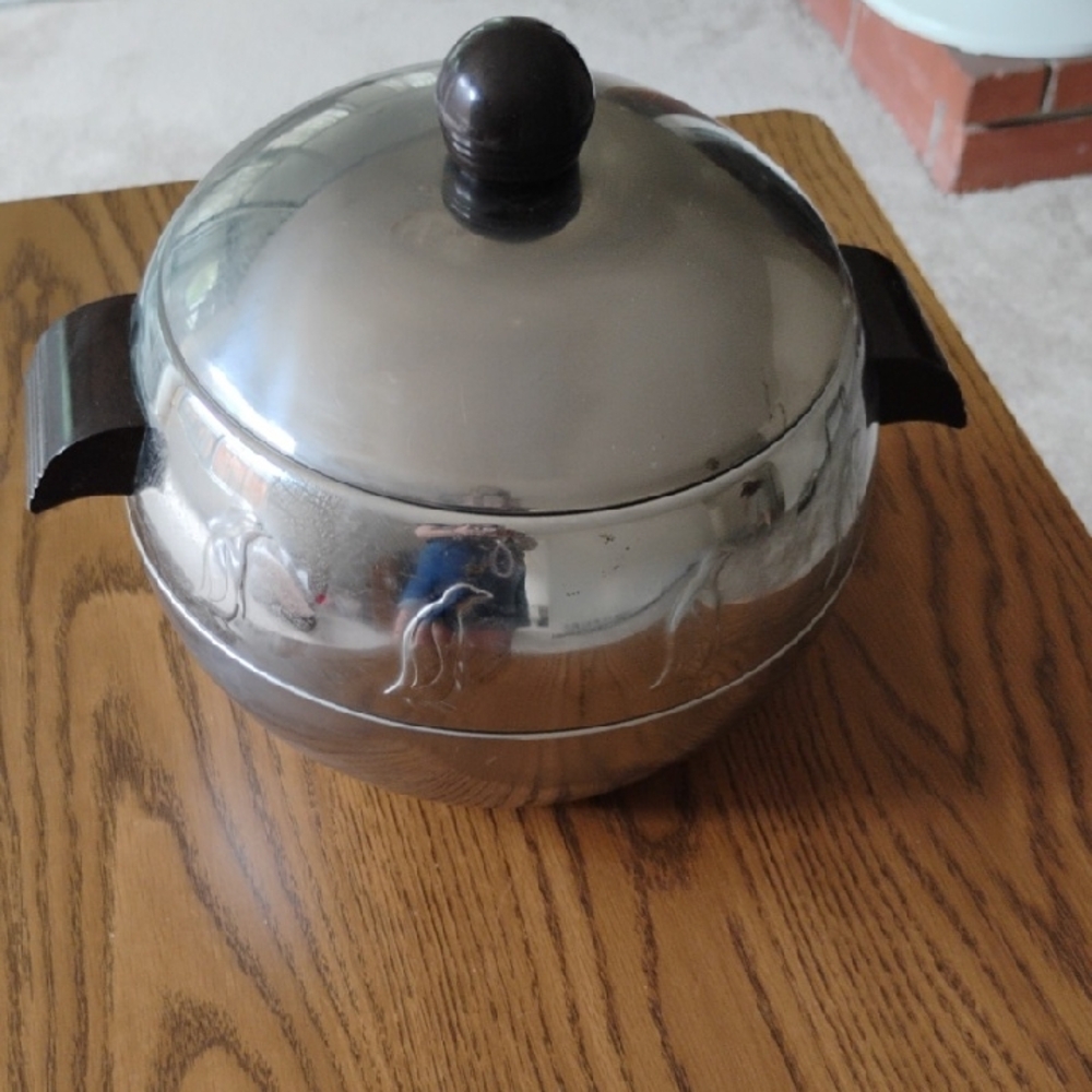 Stainless Steel Covered Serving Bowl with Black Handles